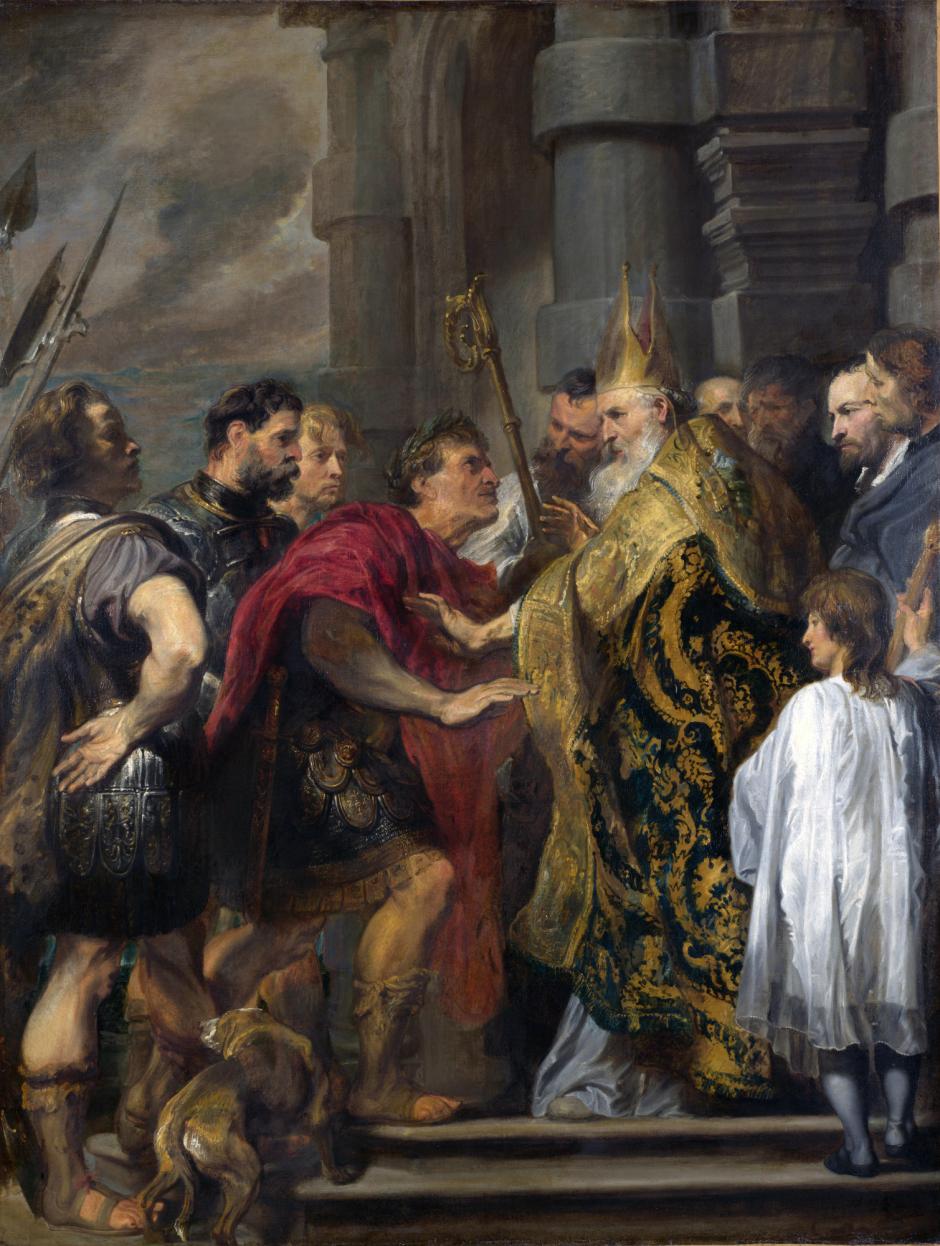 San Ambrosio impidiendo la entrada de Teodosio III en la catedral de Milán