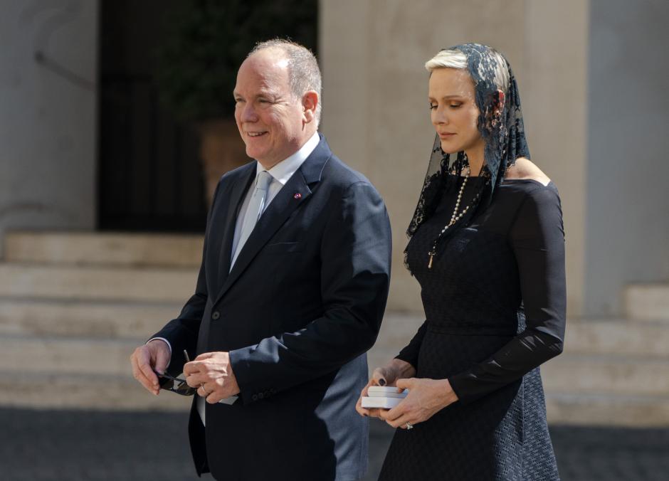 Prince Albert II of Monaco and princess Charlene of Monaco during official visit to Vaticano