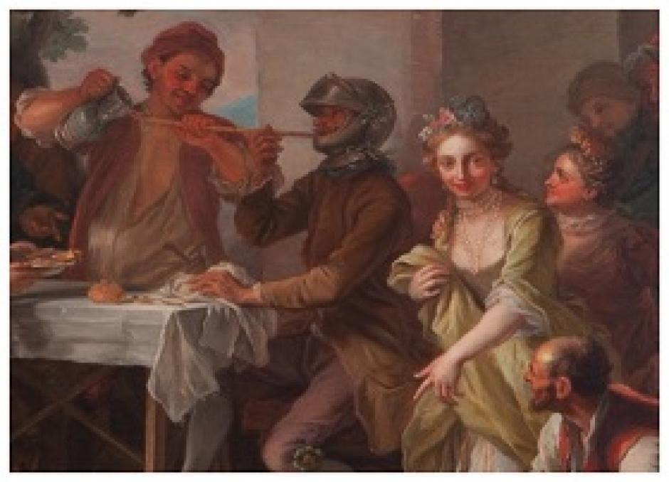 Una de las imágenes de la exposición «El Quijote entre Nápoles, Caserta y el Quirinal: los cartones y los tapices», en el Instituto cervantes de Nápoles
