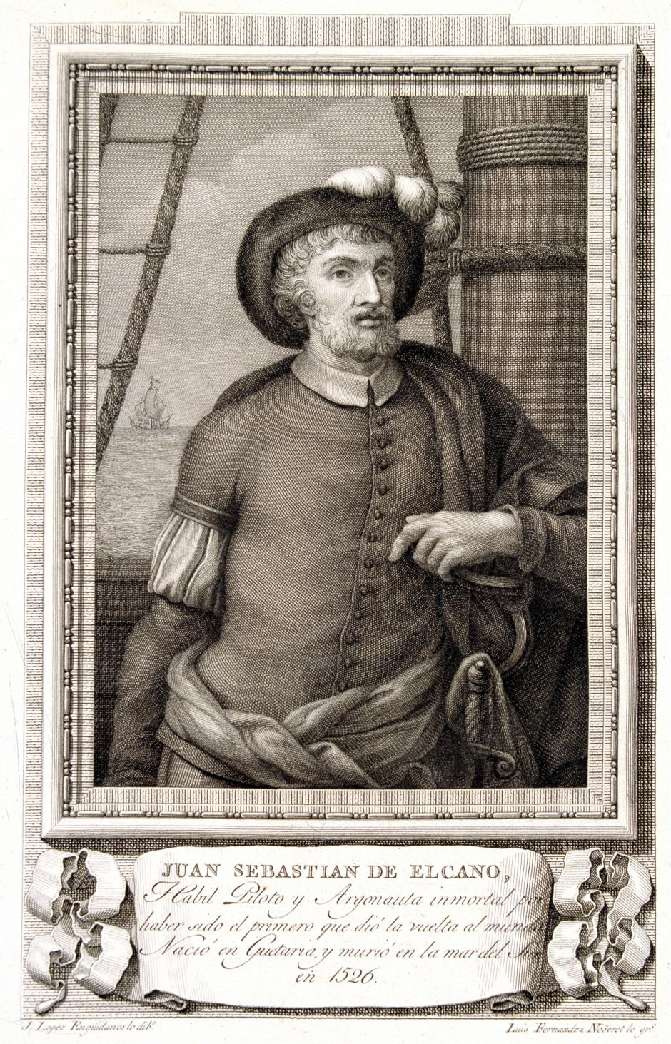 ELCANO, JUAN SEBASTIAN
NAVEGANTE ESPAÑOL. GUETARIA 1476-1526
GRABADO " VARONES ILUSTRES "
