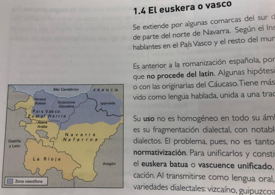 Euskal Herria o las siete provincias vascas, en el libro de Lengua Castellana y Literatura de la LOMLOE
