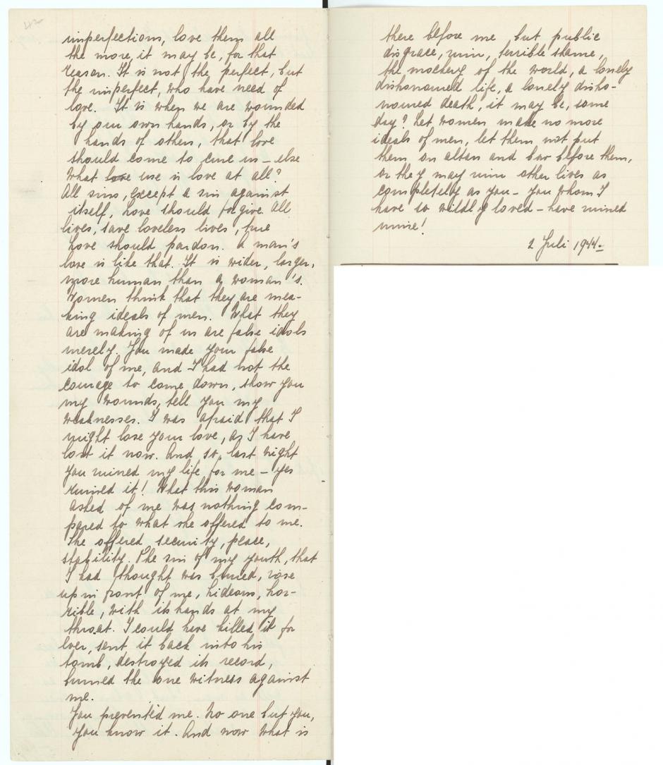Una página del libro de “frases” de Ana Frank, 2 de julio de 1944. Con una cita de “An Ideal Husband” de Oscar Wilde
