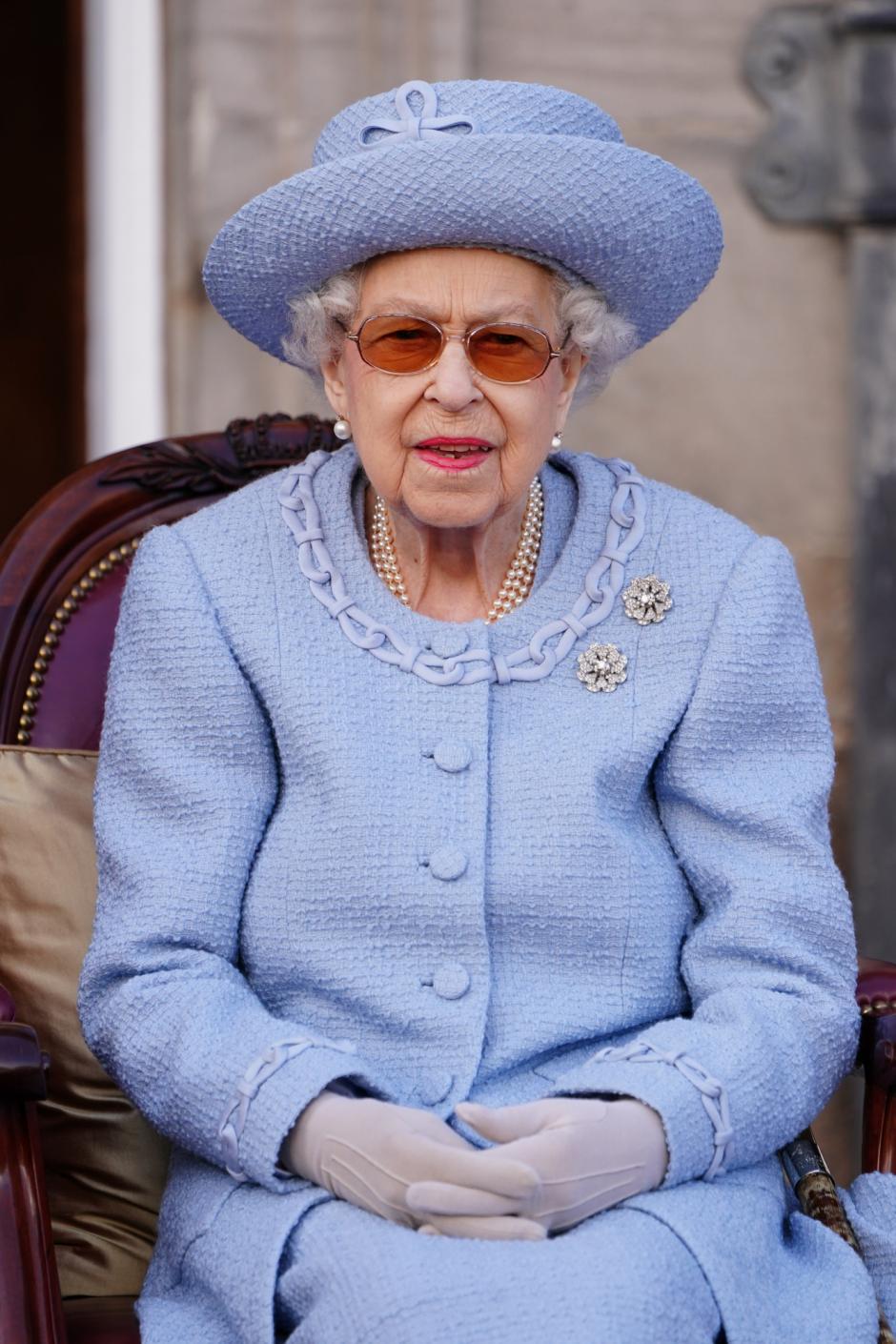 Queen Elizabeth II attending the Queen's Body Guard for Scotland (also known as the Royal Company of Archers) Reddendo Parade in the gardens of the Palace of Holyroodhouse, Edinburgh. Picture date: Thursday June 30, 2022.