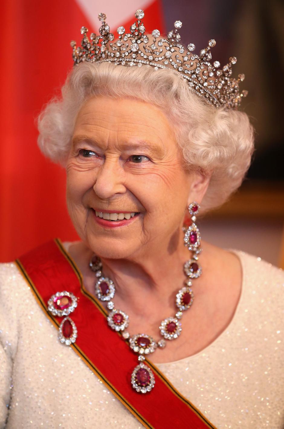 Queen Elizabeth II attending an official state dinner in Berlin, Wednesday, June 24, 2015.