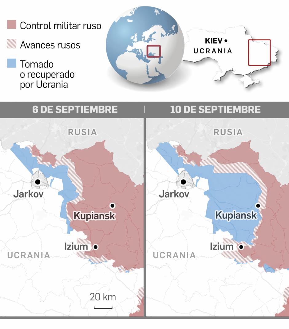 Ucrania habría recuperado unos 3.000 km2 más de lo ocupado por Rusia desde abril