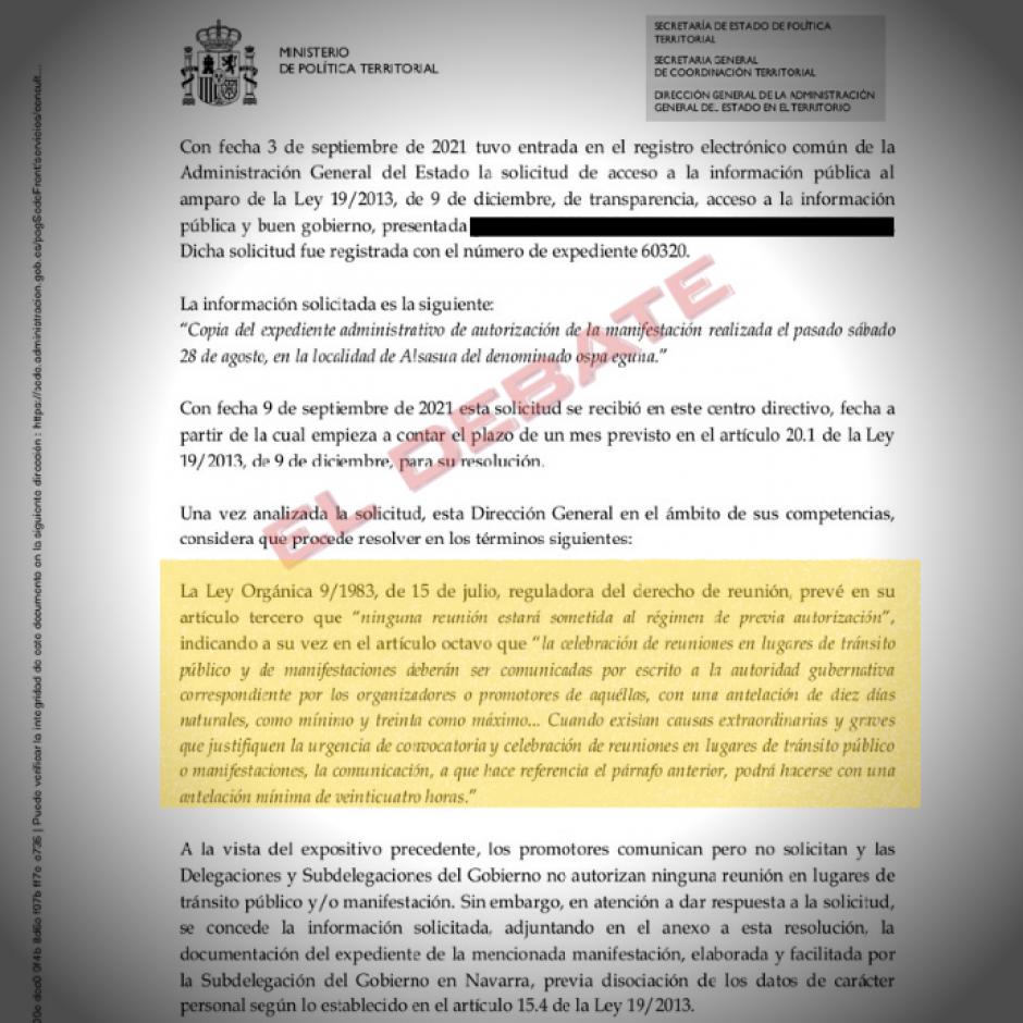 Documento oficial del Gobierno donde antepone el «Ospa Eguna» a las víctimas