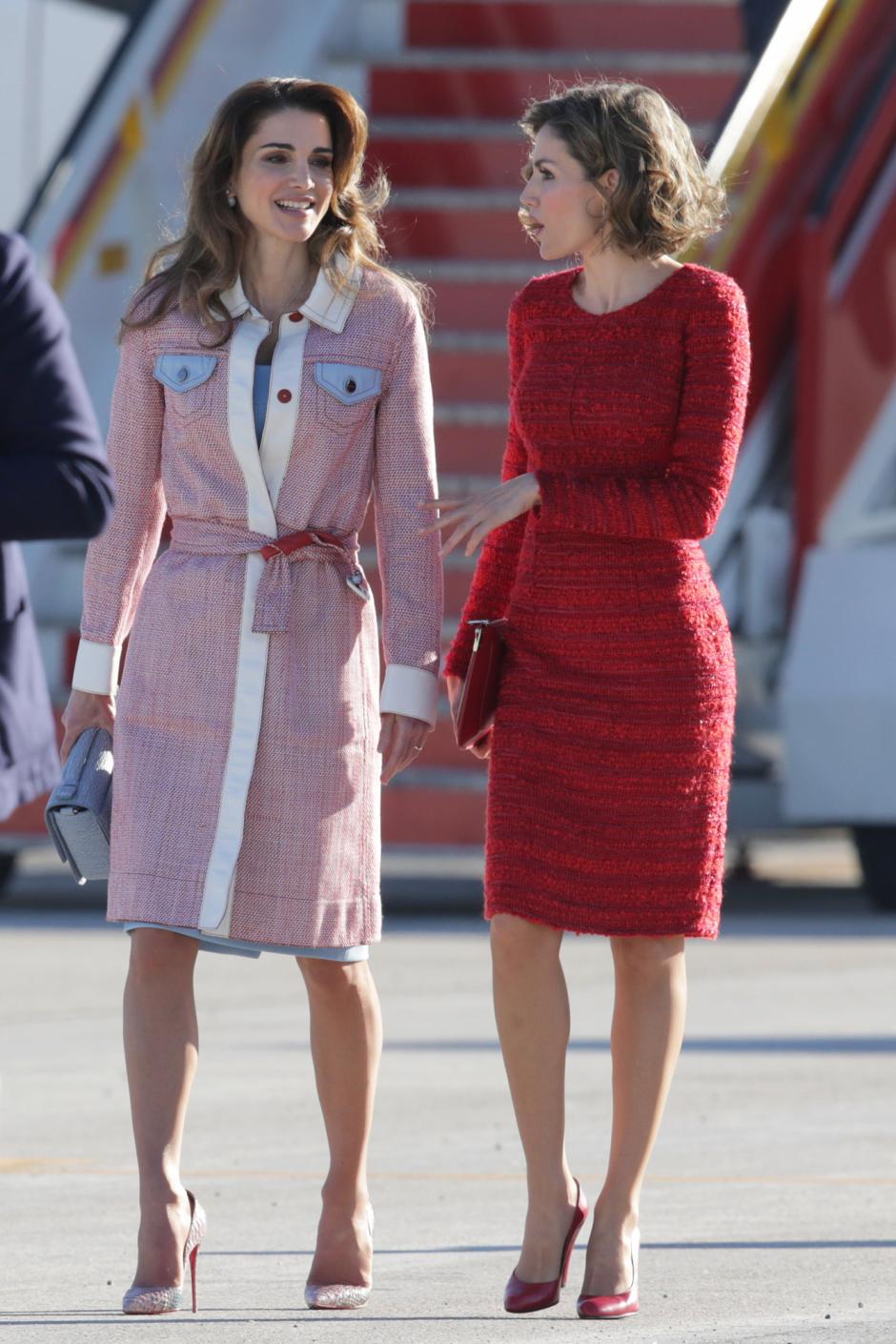 Spanish Queen Letizia Ortiz attends of welcome ceremony to Queen Rania of Jordan at the airport in Madrid, on Thursday 19th November, 2015.