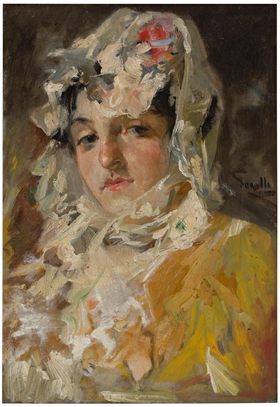 Cuadro 'Cabeza de mujer con mantilla blanca', de Joaquín Sorolla en el Museo del Prado