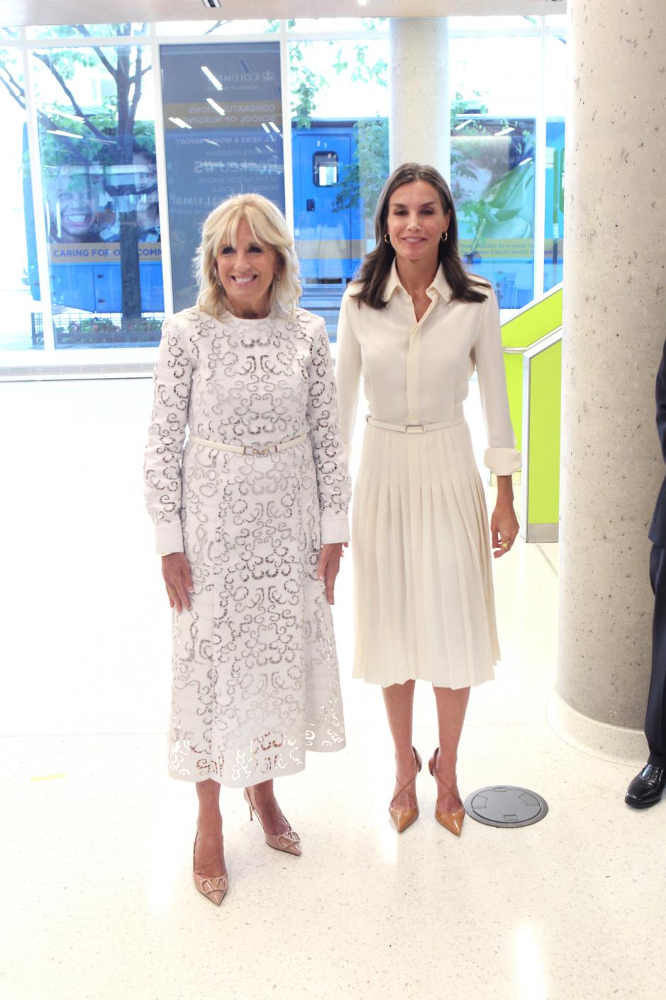 Spain's Queen Letizia during a meeting with U.S. first lady Jill Biden at ColumbiaUniversity on Wednesday, Sept. 21, 2022 in New York. Both women are advocates for cancer patients.