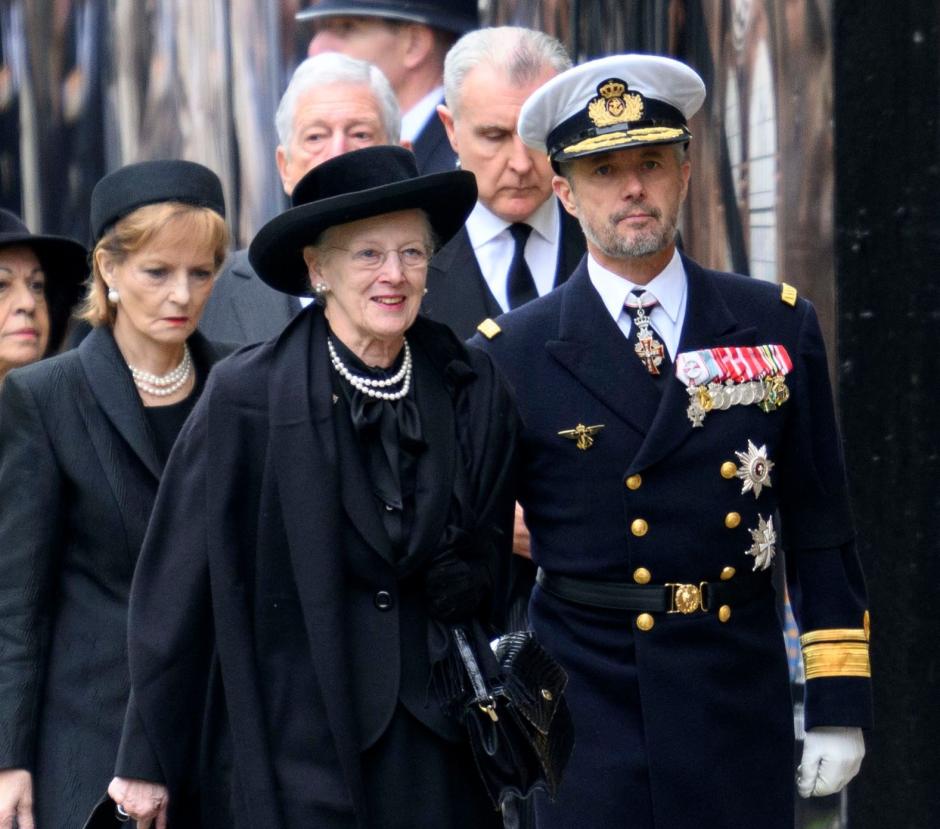 Denmark´s Queen Margrethe II and Crown Prince Frederik during State Funeral of Queen Elizabeth II on September 19, 2022 in London, England.