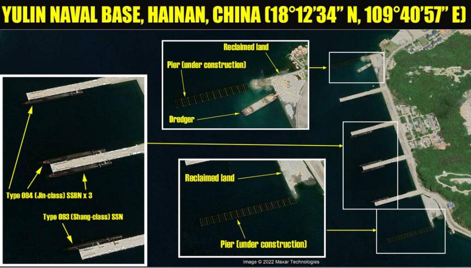 Las imágenes de la base naval de Yulin en el extremo sur de la isla Hainan de China se tomaron el 31 de julio.