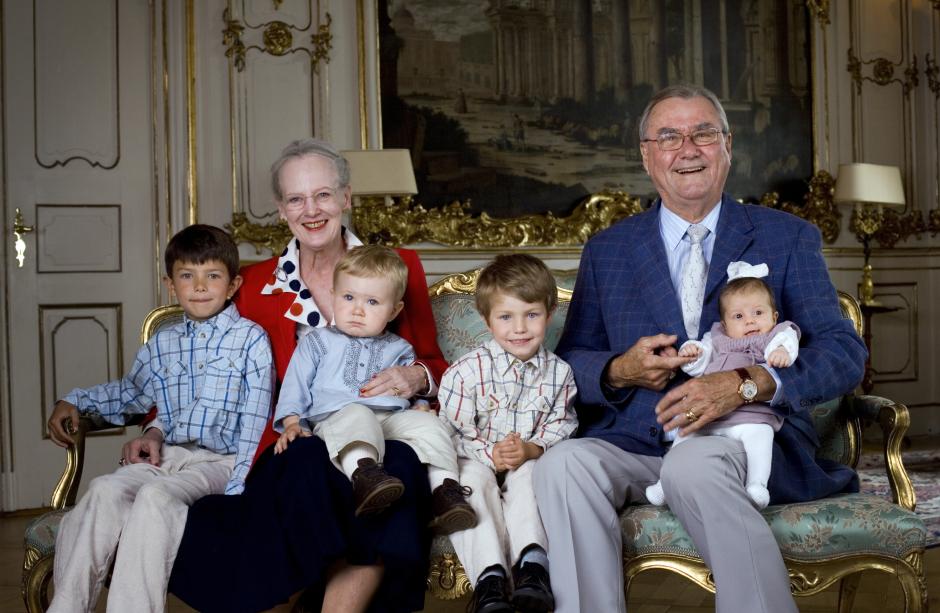 Denmarks Queen Margrethe and Price Henrik with their grandchildren (from left) Prince Nikolai, Prince Christian, Prince Felix and newborn baby princess Isabella at Fredensborg Castle in Fredensborg, Denmark Saturday, June 2, 2007.
