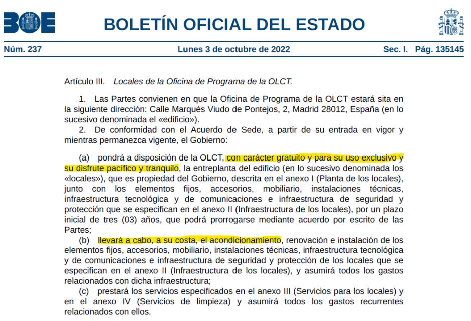 El BOE da cuenta de la llegada y financiación de dicha oficina