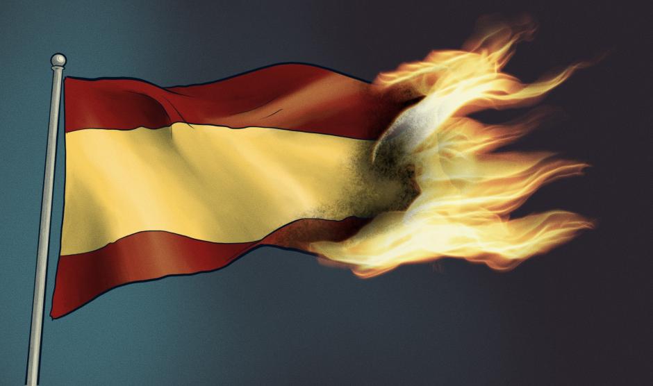 Ilustración: bandera en llamas