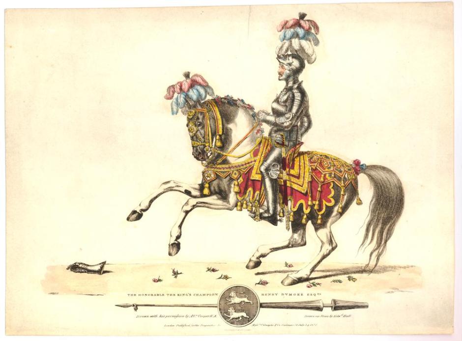 El Campeón del Rey en 1821, Henry Dymoke, el último titular del cargo en dejar su desafío en una coronación