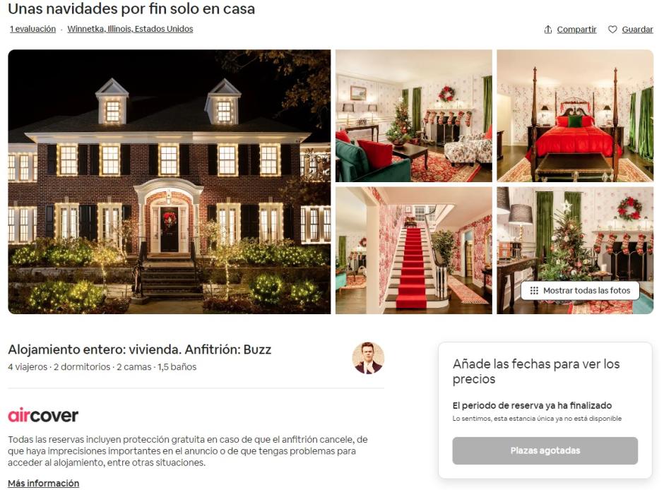 Imágenes del anuncio en Airbnb de la casa de 'Solo en casa'