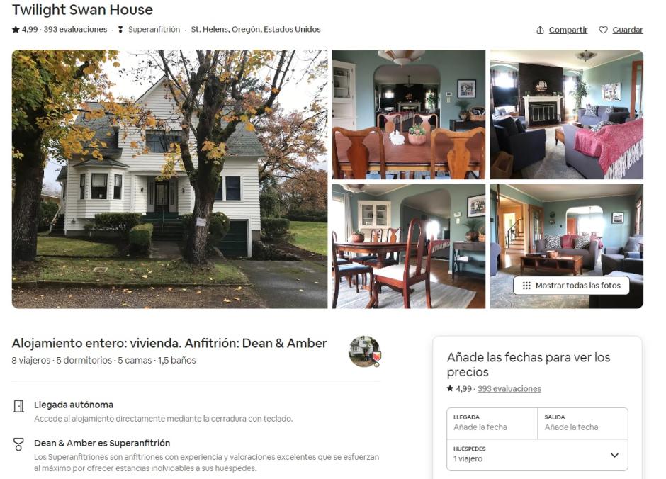 Imágenes del anuncio en Airbnb de la casa de Bella Swan en 'Crepúsculo'