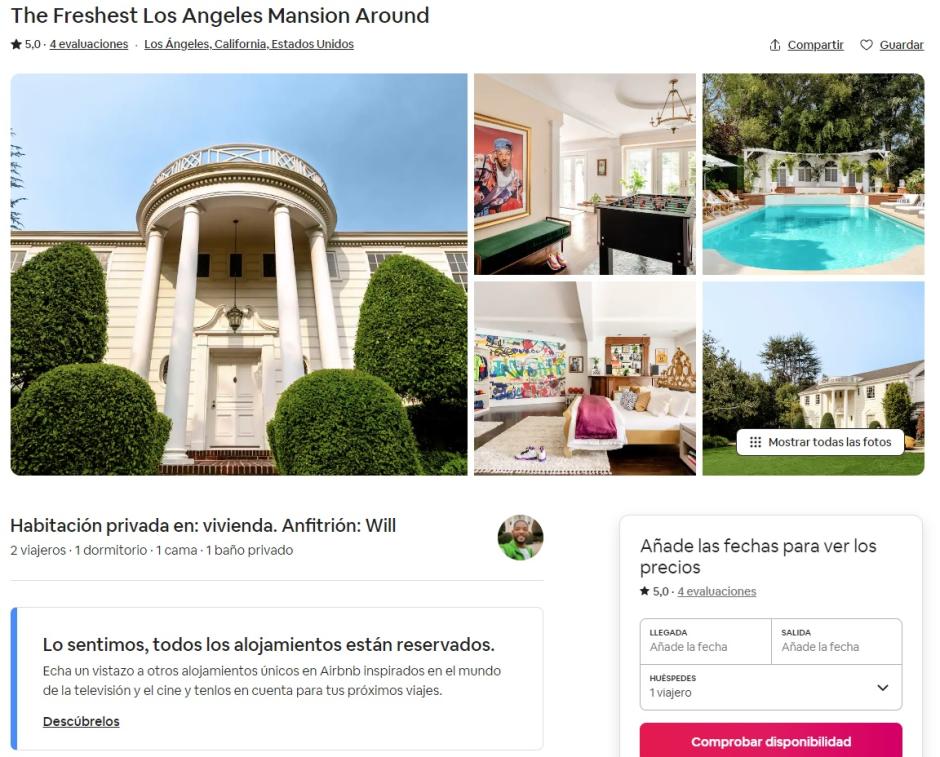 Imágenes del anuncio de Airbnb de la casa de 'El príncipe de Bel Air'