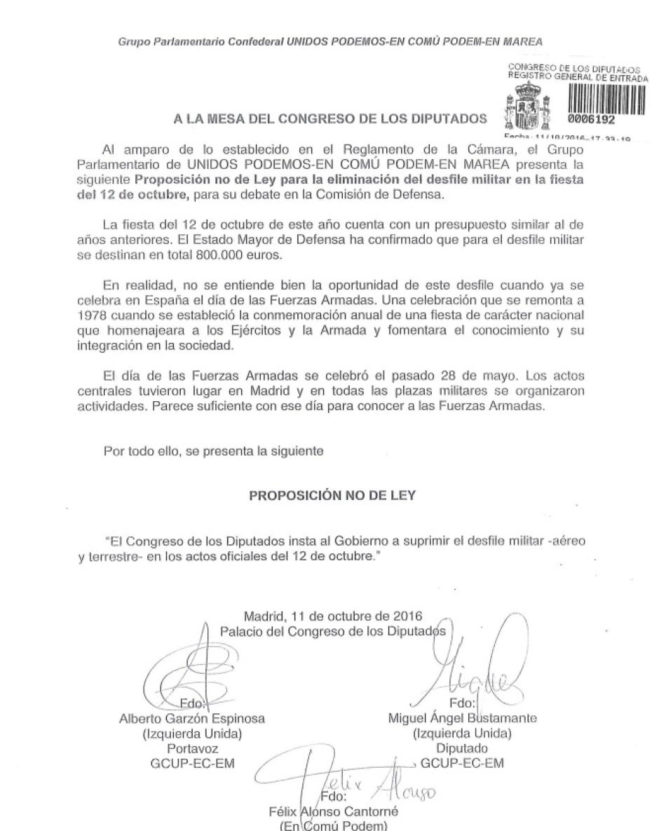 La proposición no de ley que en 2016 presentó Garzón