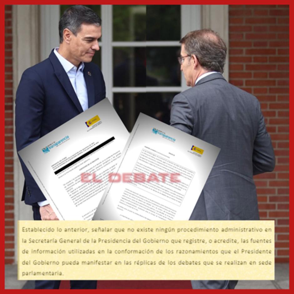 Extracto del documento oficial donde Moncloa reconoce que nada soporta las acusaciones de Sánchez en el Senado contra Feijóo y los «poderosos».