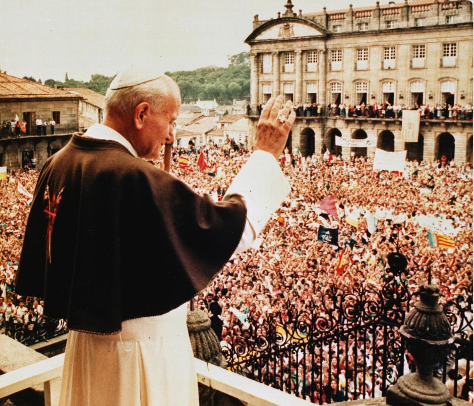 Pope John Paul II in this May 16, 1990 photo, during his weekly general audience.