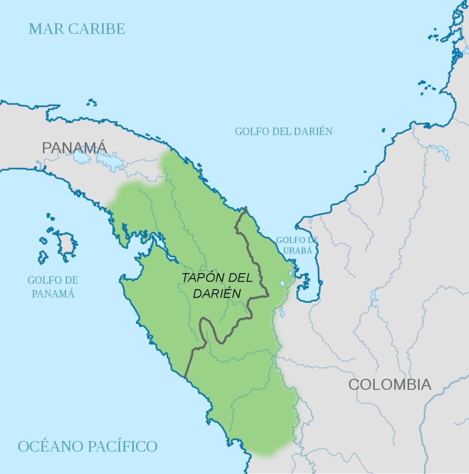 Mapa de la selva del Tapón del Darién en Colombia y Panamá