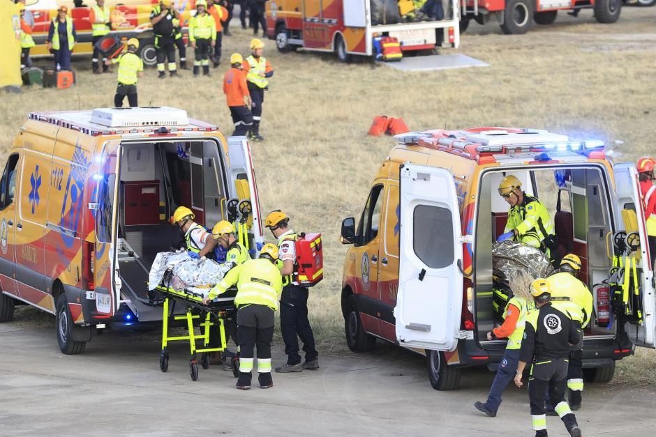 Un momento del gran simulacro de emergencias llevado a cabo este sábado en Madrid