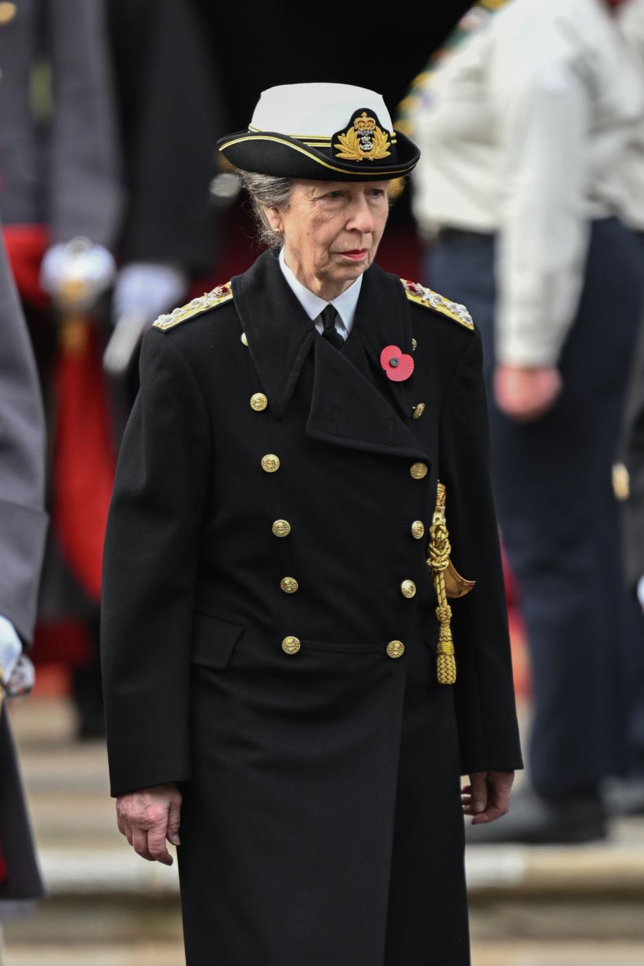 Britain's King Charles III attends the Remembrance Sunday ceremony at the Cenotaph on Whitehall in London, Sunday Nov. 13, 2022. (Toby Melville/Pool via AP) *** Local Caption *** .