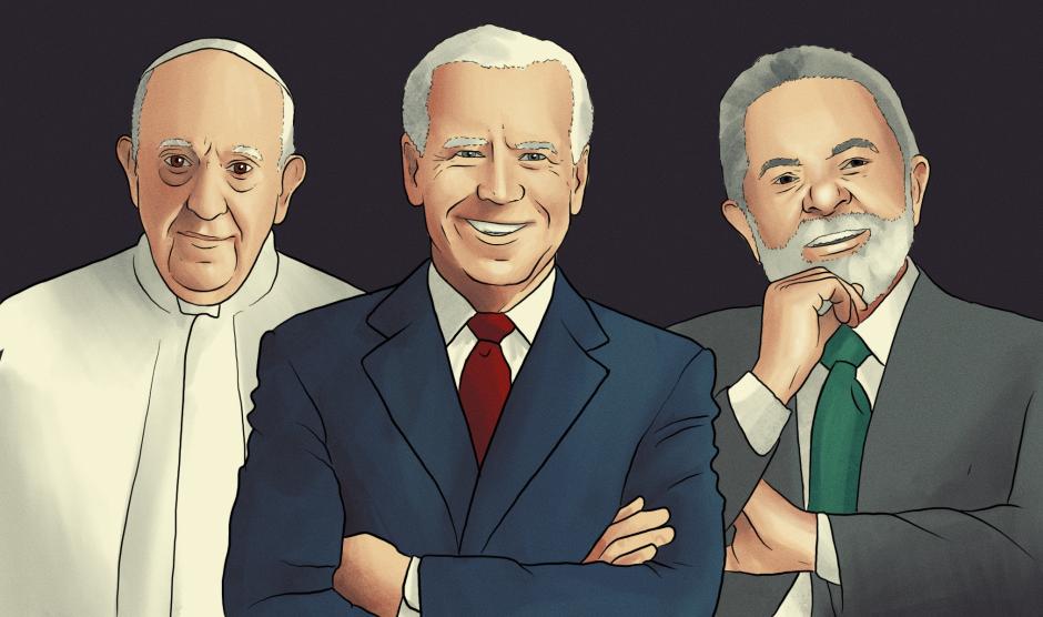 Ilustración: Biden; Papa Francisco; Lula