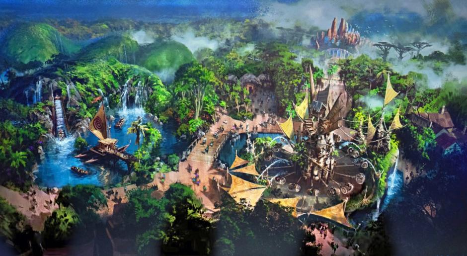 Boceto de una nueva zona temática de Vaiana y Zootrópolis para Walt Disney World, en Florida
