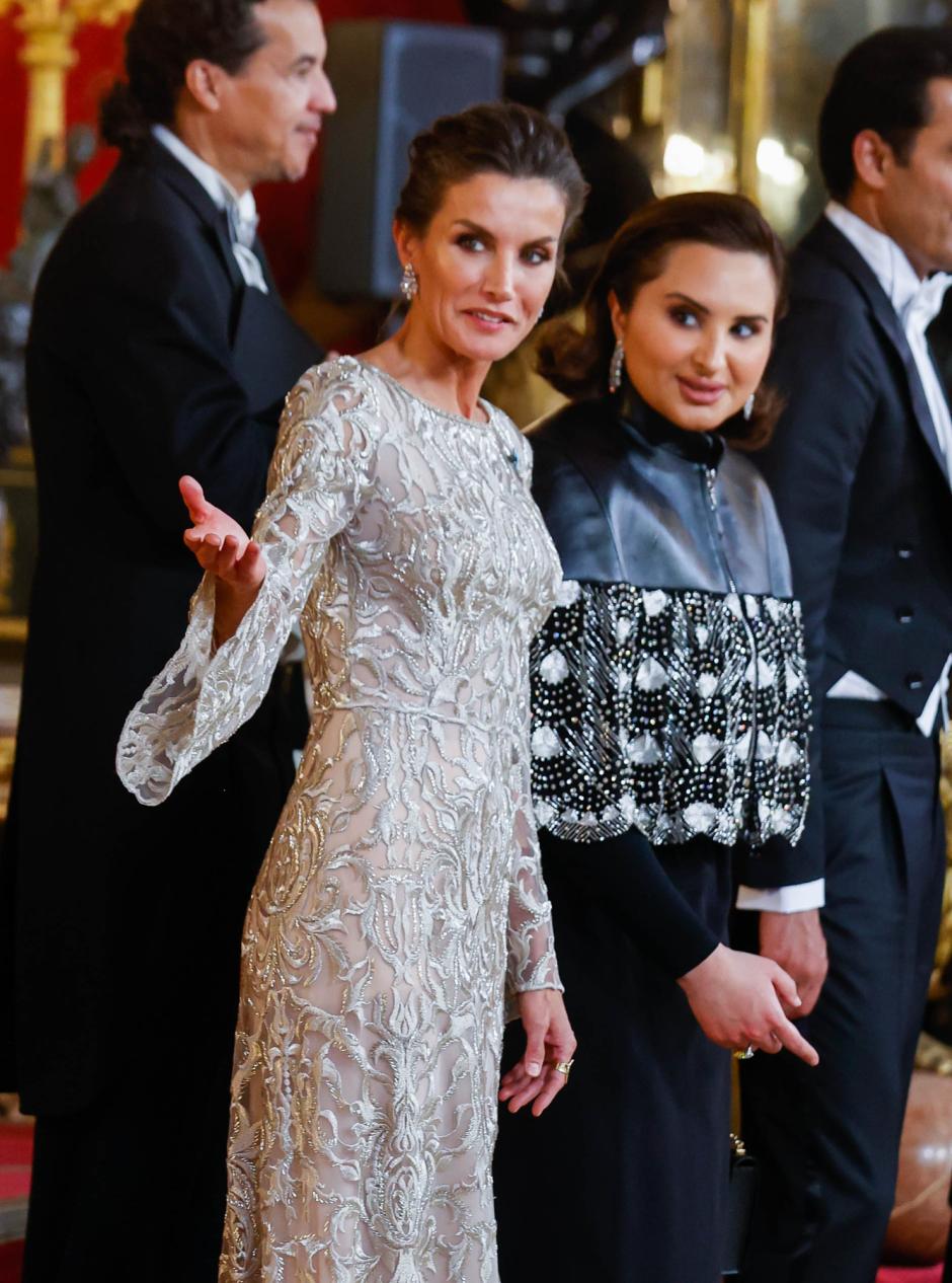 Spanish Queen Letizia Ortiz with Sheikha Jawaher Bint Hamad Bin Suhaim Al Thani during a gala dinner at the RoyalPalace, in Madrid, due to the official trip of QatarEmir to Spain, in Madrid on Tuesday 17 May 2022.