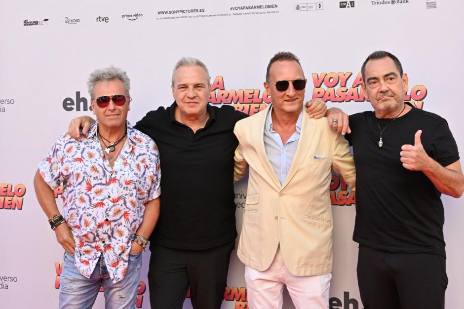 David Summers, Rafael Muñoz, Daniel Mezquita and Francisco Javier de Medina "Hombres G"  at photocall for premiere film "Voy a pasármelo bien" in Madrid on Thursday, 28 July 2022.
