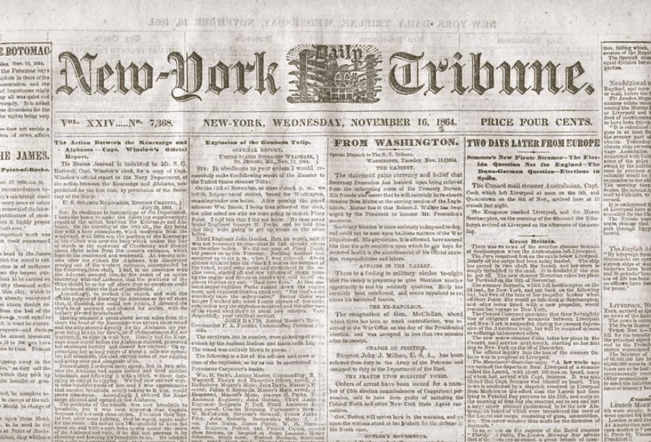 Portada del 'New York Tribune' del 16 de noviembre de 1864