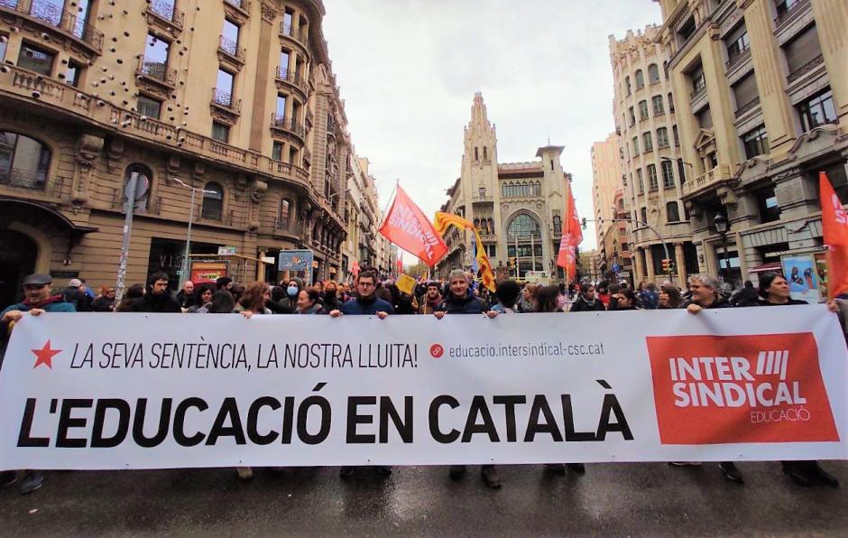 Manifestación de Plataforma per la Llengua en la que reclama que la educación sea en catalán.