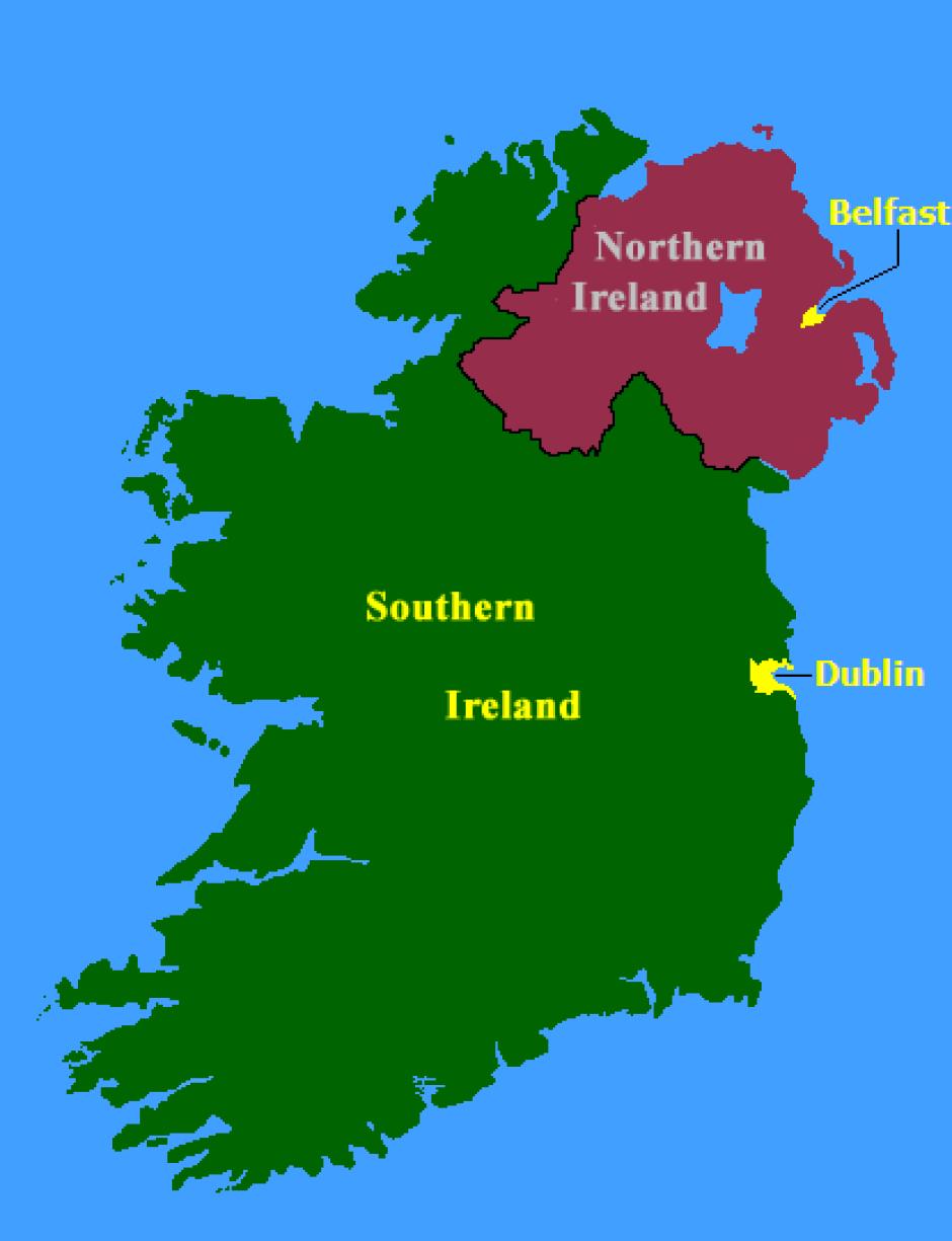 Mapa de la división de la isla de Irlanda del Tratado angloirlandés