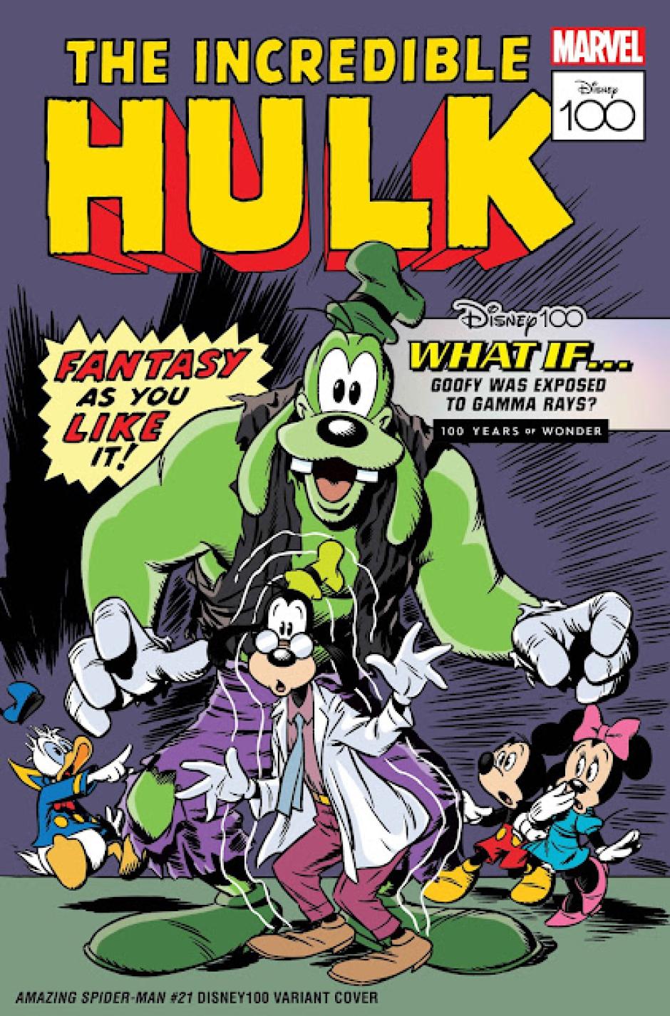 Goofy caracterizado como Hulk en la portada homenaje de Marvel de marzo