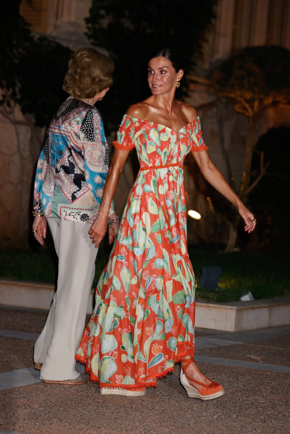 Spanish Queen Letizia Ortiz with Emeritus Queen Sofia during a reception at the MariventPalace in Palma de Mallorca on Thursday 4 August 2022