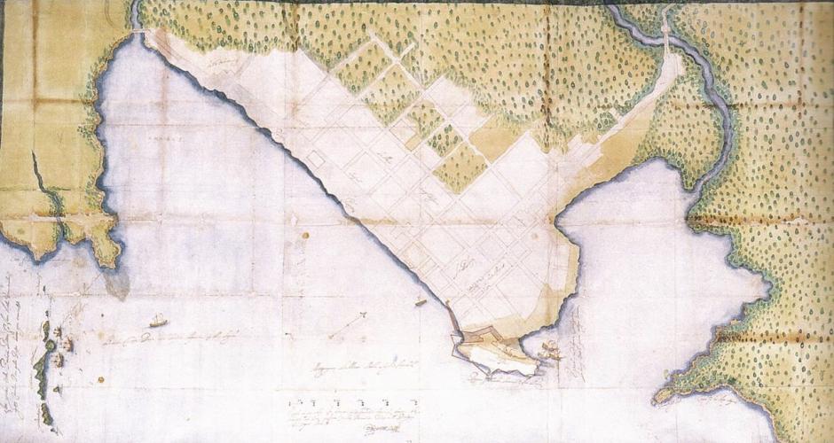 Mapa de la Ciudad de Panamá en 1609, realizado por Cristóbal de Roda