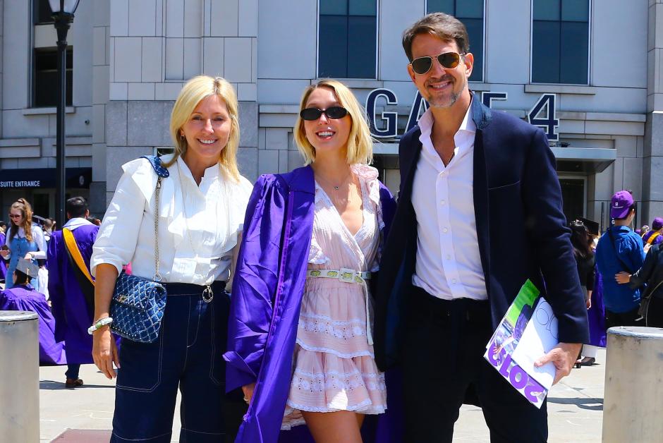 Princess Olympia of Greece with her parents Prince Palvos of Greece and wife Marie Chantal Miller attending the 187th NYU Commencement ceremony in New York, NY on May 22, 2019.