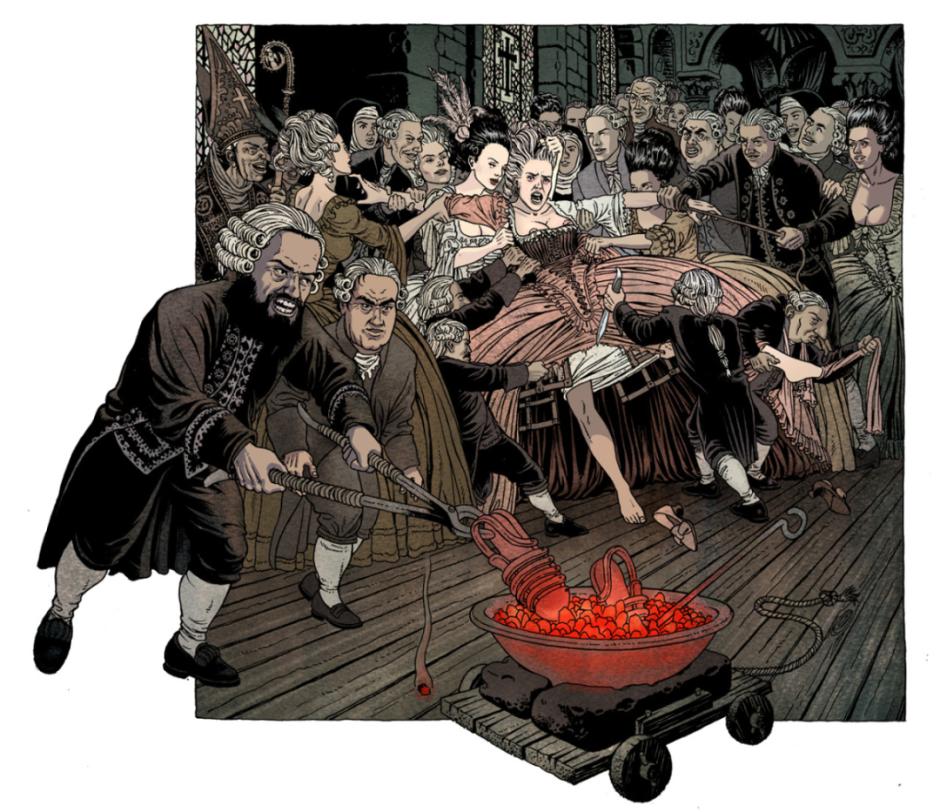 ilustración del castigo a la madrastra de Blancanieves en la historia original