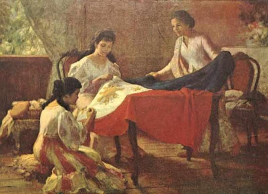 Pintura de Fernando Amorsolo, donde escenifica la confección de la bandera Filipina