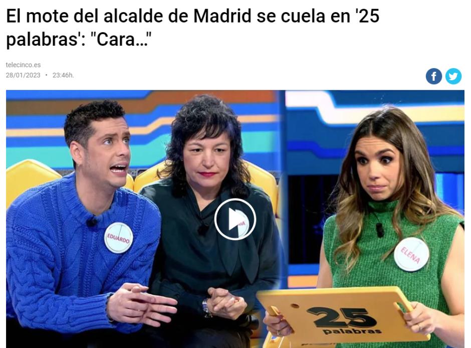Noticia en la web de Telecinco sobre el insulto de Eduardo Casanova a José Luis Martínez-Almeida en un concurso