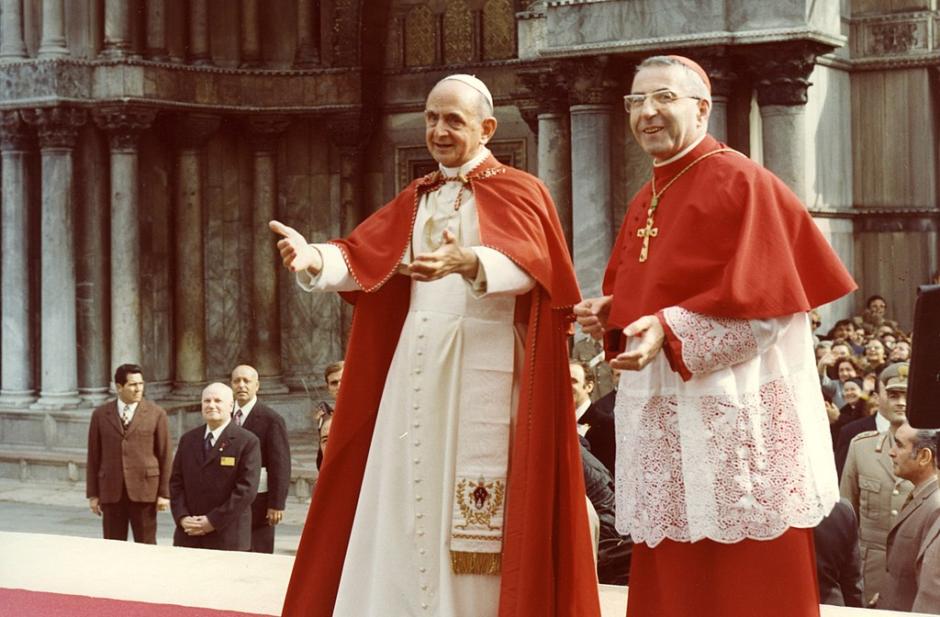 Pablo VI en Venecia con Albino Luciani, su sucesor en el pontificado, Juan Pablo I (1972)