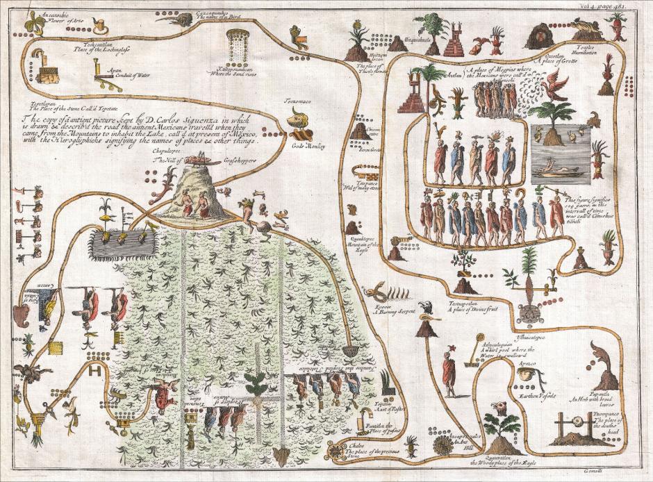 Aztlán
Se piensa que Aztlán era la patria legendaria de los aztecas. De acuerdo a la leyenda Náhuatl, habían siete tribus que convivían en Chicomoztoc