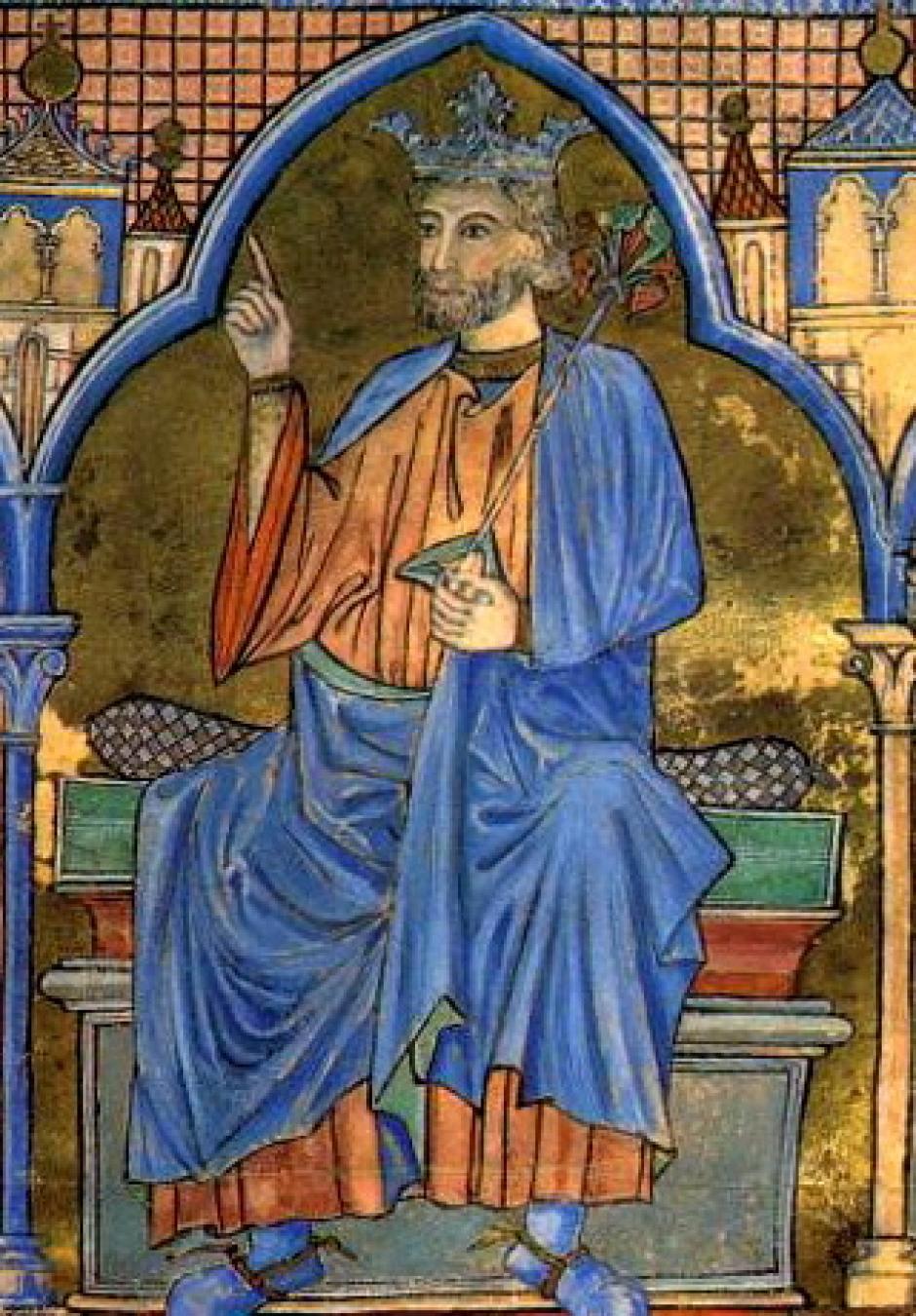 Fernando III según una miniatura del 'Tumbo A' de la Catedral de Santiago de Compostela.