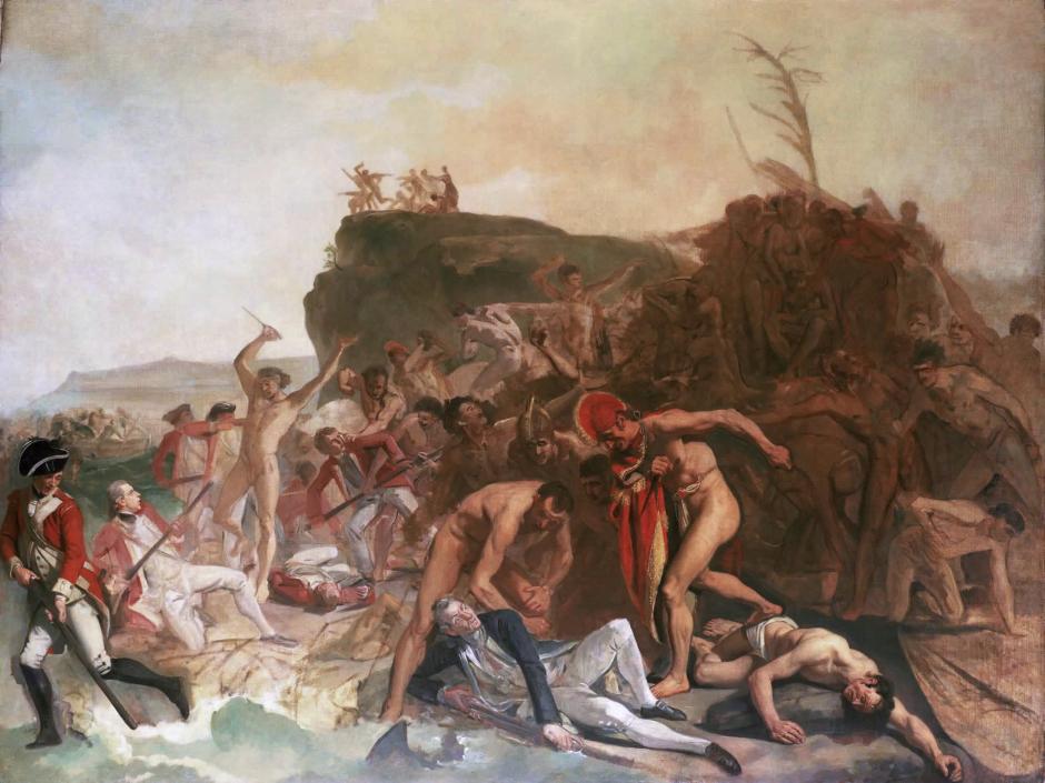 La muerte del capitán James Cook, 14 de febrero de 1779, pintura inacabada de Johan Zoffany, circa 1795.