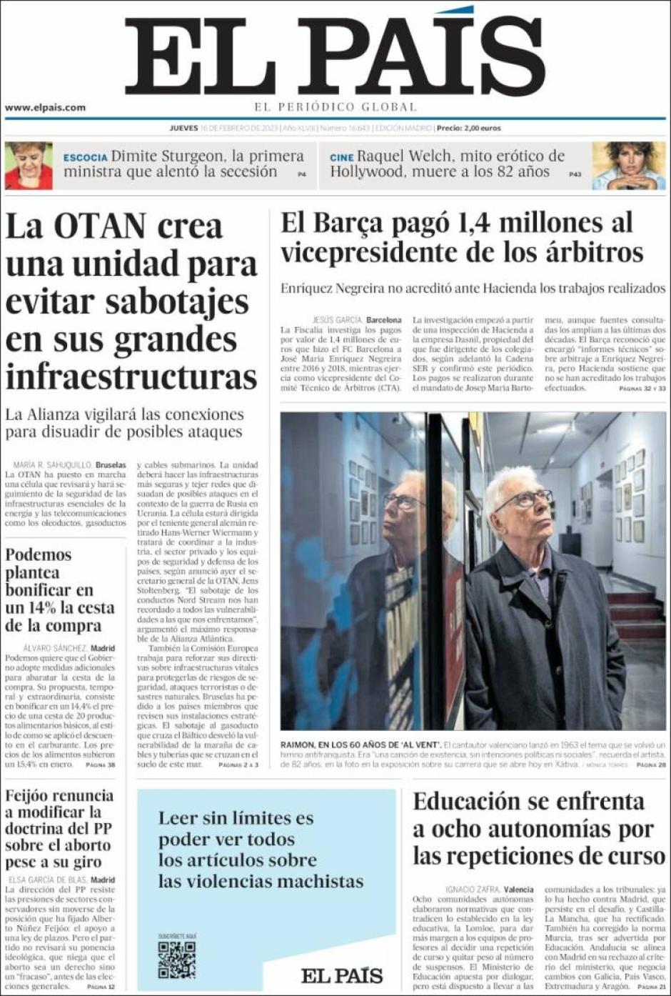 El País dedica parte de su portada a exponer lo hecho por el FC Barcelona
