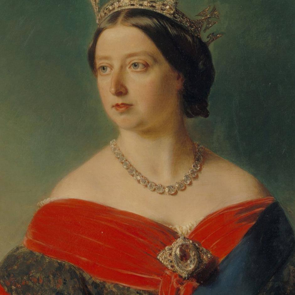 La Reina Victoria luce el Koh-i-Noor como broche, por Franz Xaver Winterhalter