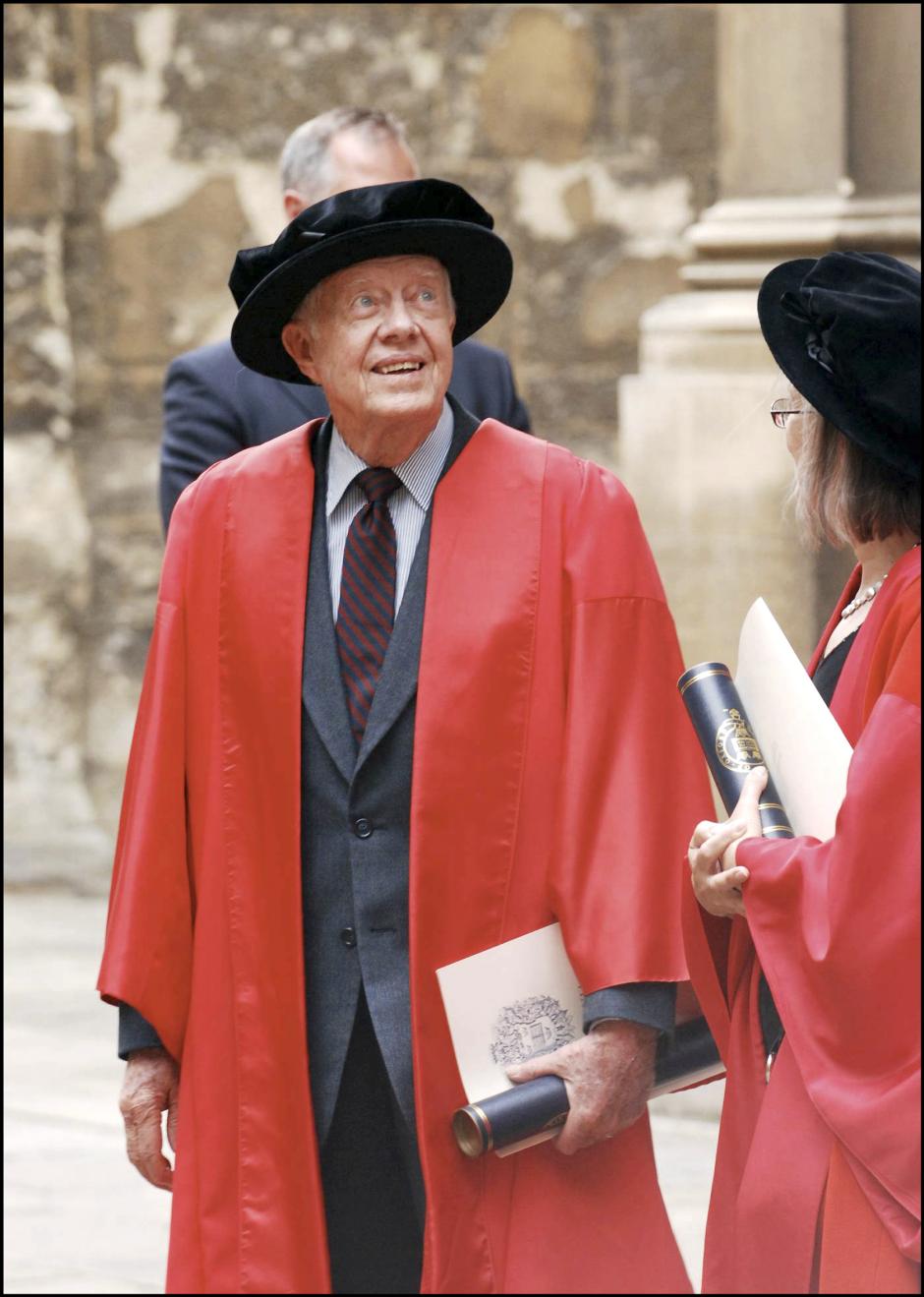 El expresidente Carter durante la concesión de un grado honorario en derecho civil por la Universidad de Oxford