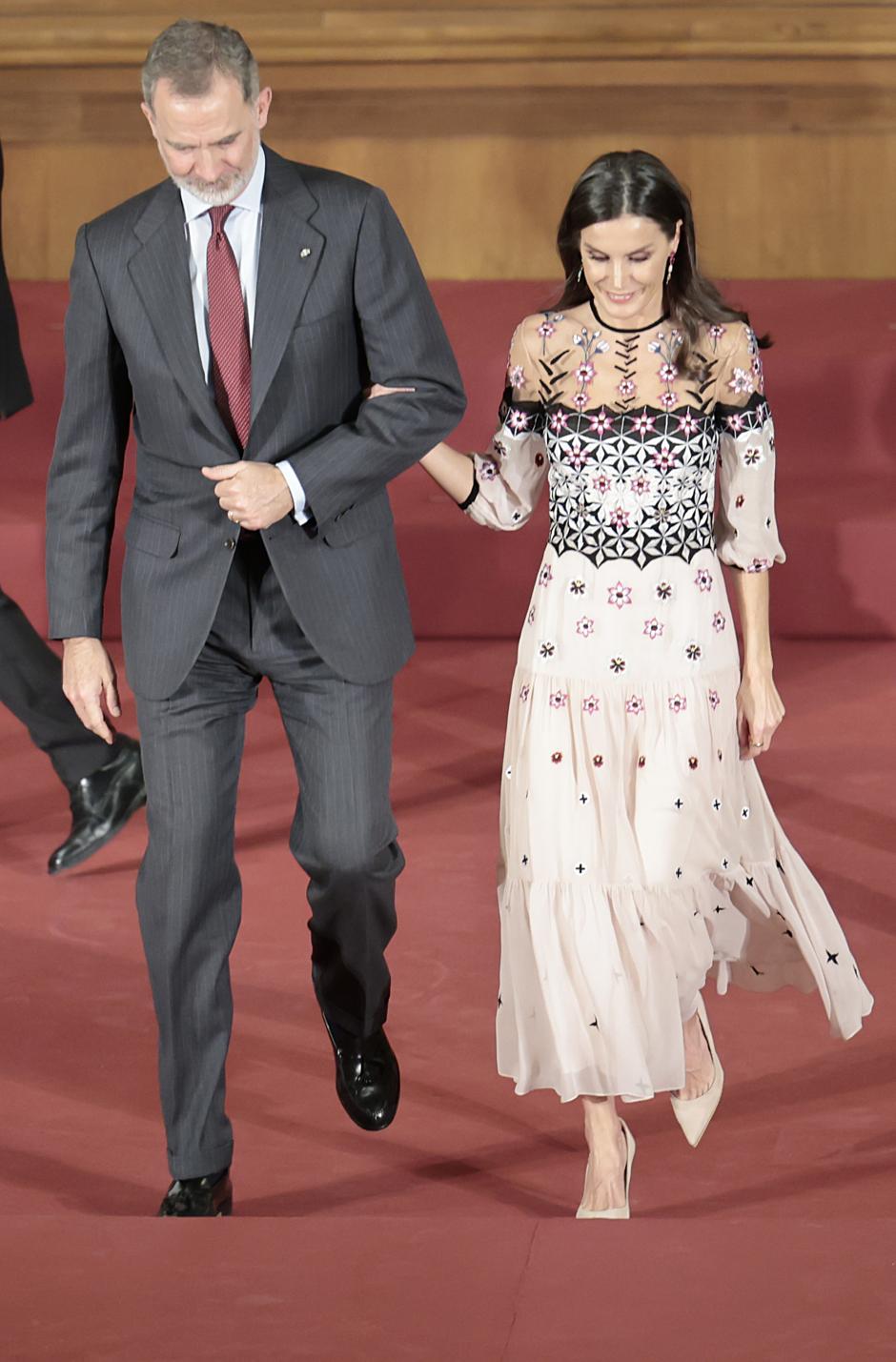 King Felipe VI and Queen Letizia during the  National Culture Awards 2021 in Zaragoza on February 2023